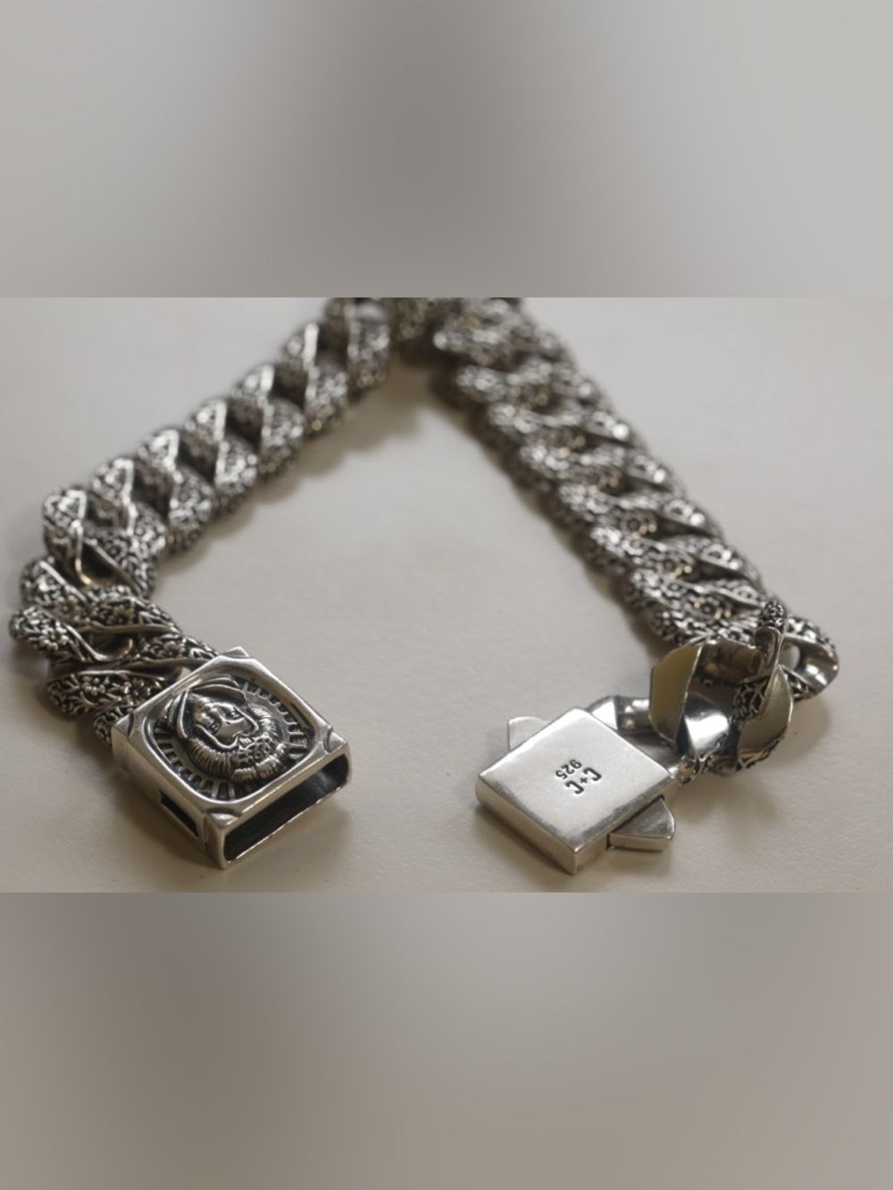 Clocks and Colours Sterling Goddess Motif Cuban Link Bracelet - Silver